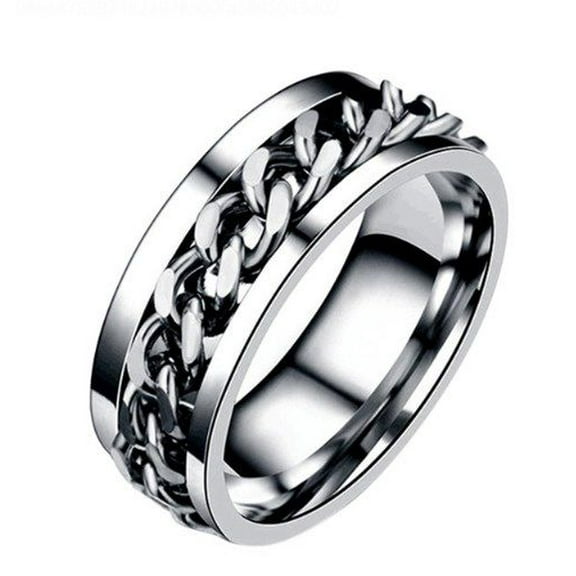 Jovati Men's 8mm Spinner Fidget Ring in Stainless Steel, Chain Pattern