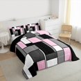 thumbnail image 3 of Feelyou Geometric Anstract Bedding Comforter Set for Adult, Pink Grey Square Twin Comforter Sets, Modern Fashion Reversible Bedding Set, Breathable Home Decor, 2-Piece, 3 of 8