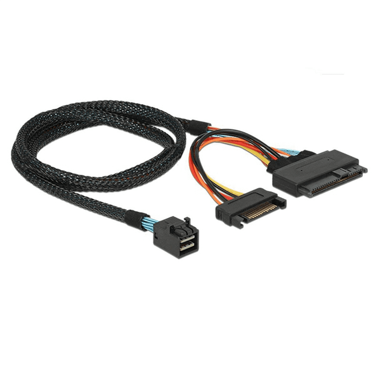 4X Built-in 12G Mini SAS HD to U.2 / SFF-8643 to SFF-8639 Cable 0.5M with 15-Pin SATA Power Supply, Suitable for U.2 SSD