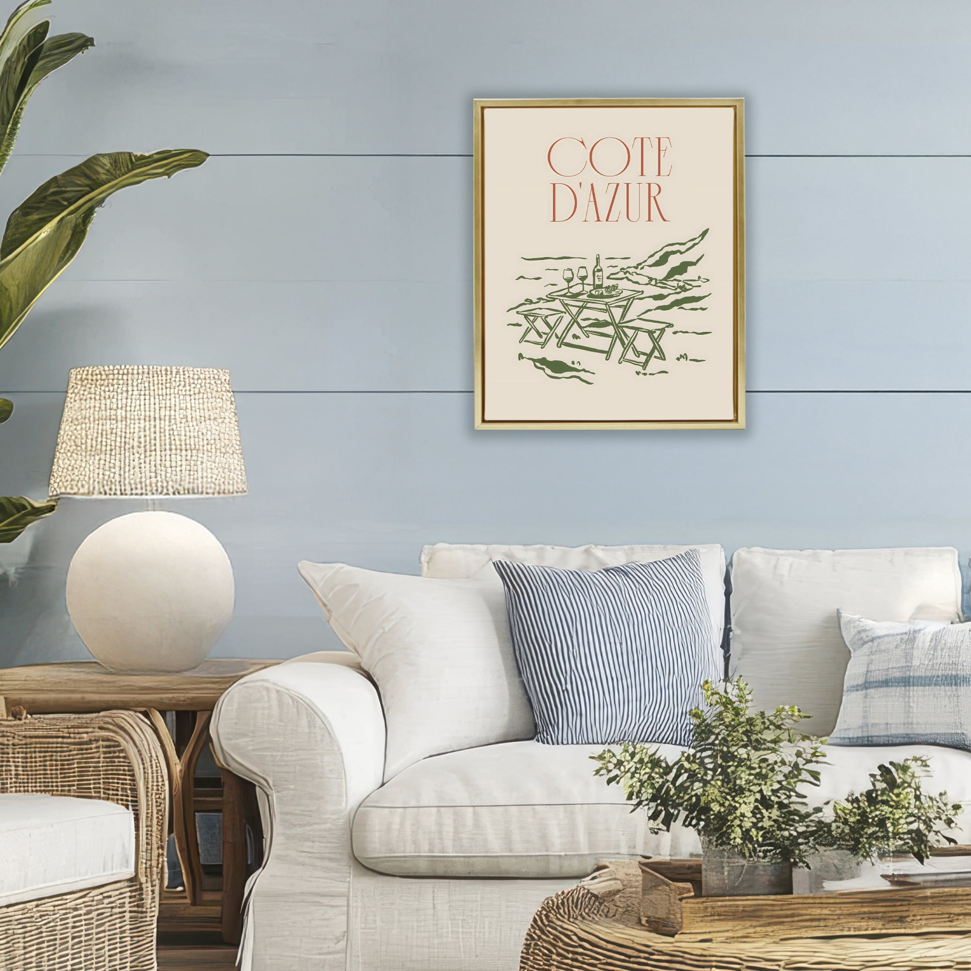 Stupell Industries Seaside Wine Picnic Gold Framed Floater Canvas Wall Art, design by The Prints Vibe