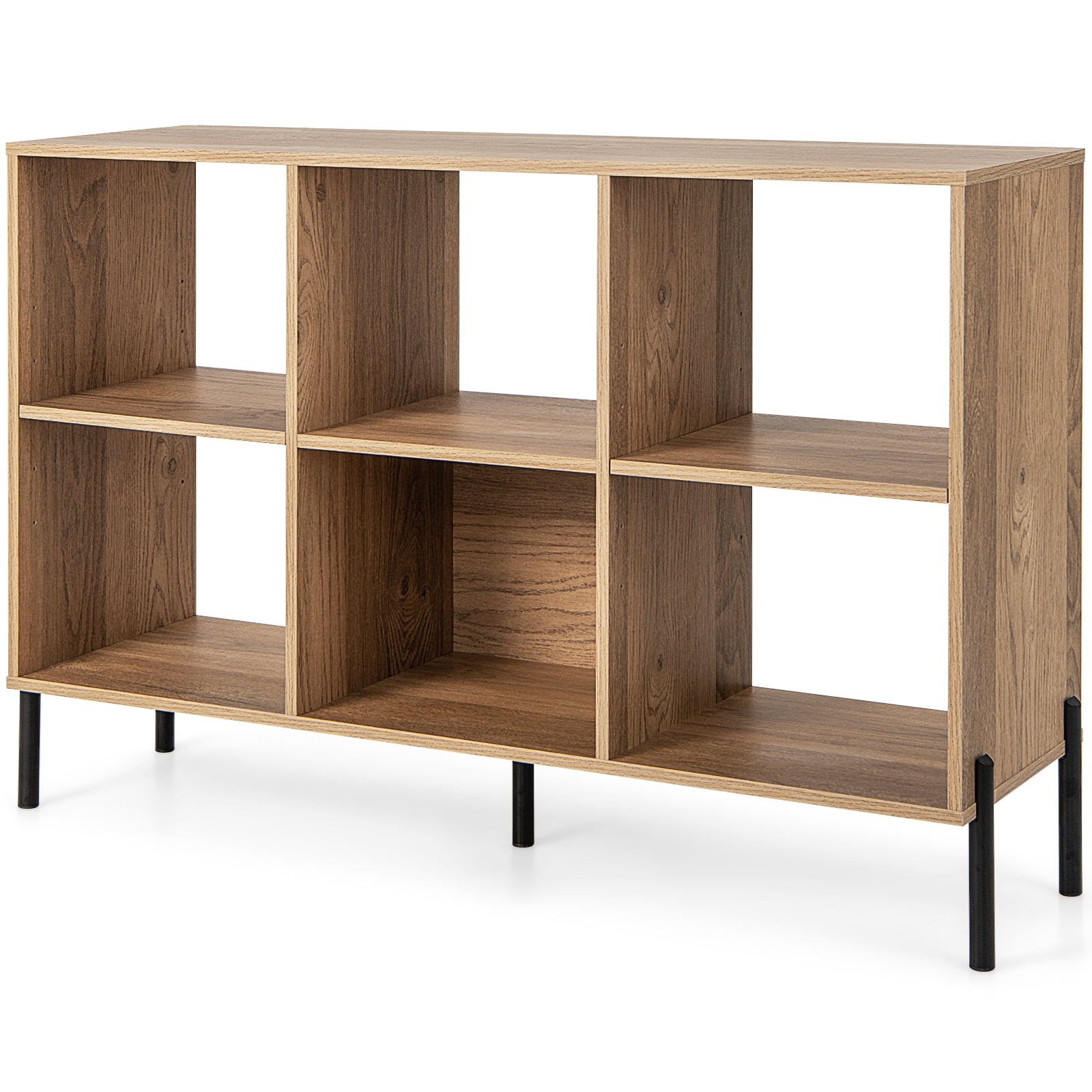 Giantex 6 Cube Storage Organizer Bookshelf, Wood Open Bookcase w/Metal Legs, Adjustable Display Shelf, Natural