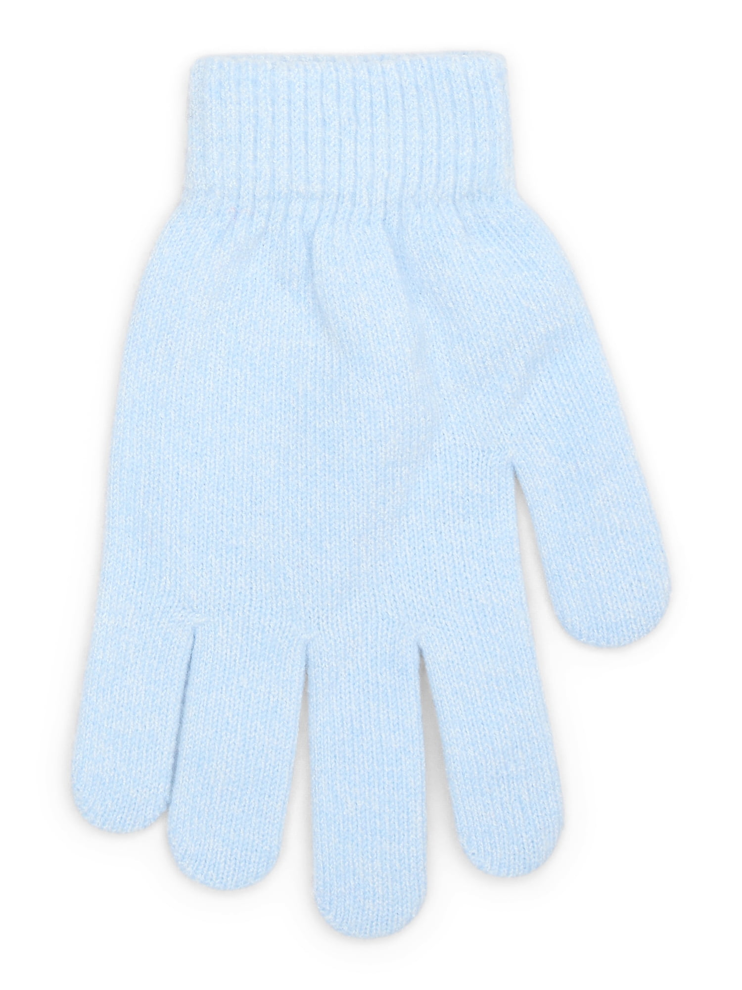 Time and Tru Women's Knit Gloves, 2-Pack, Isla Blue/Winter White