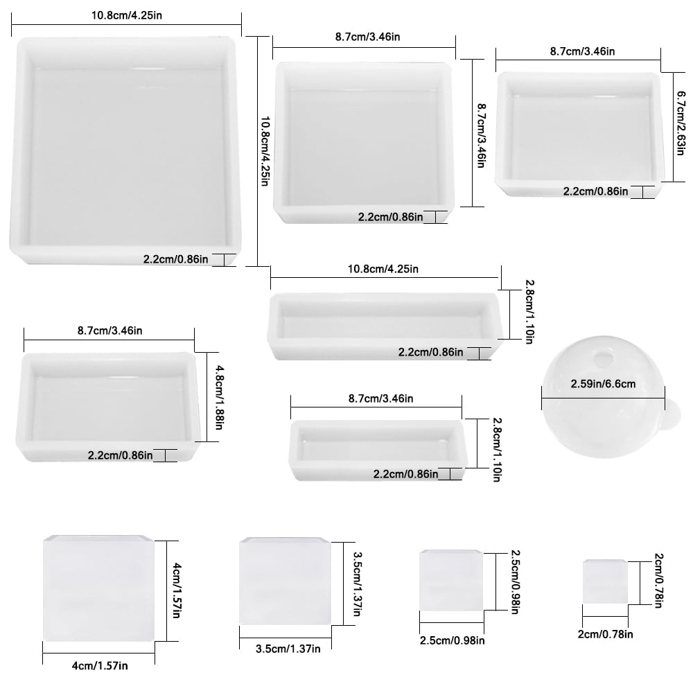 11 Pcs Resin Molds, FineGood Square Silicone Molds for Epoxy Resin Ball Epoxy Resin Molds DIY Cube Box Resin Casting Molds for Jewelry Soap Dried Flower Specimen