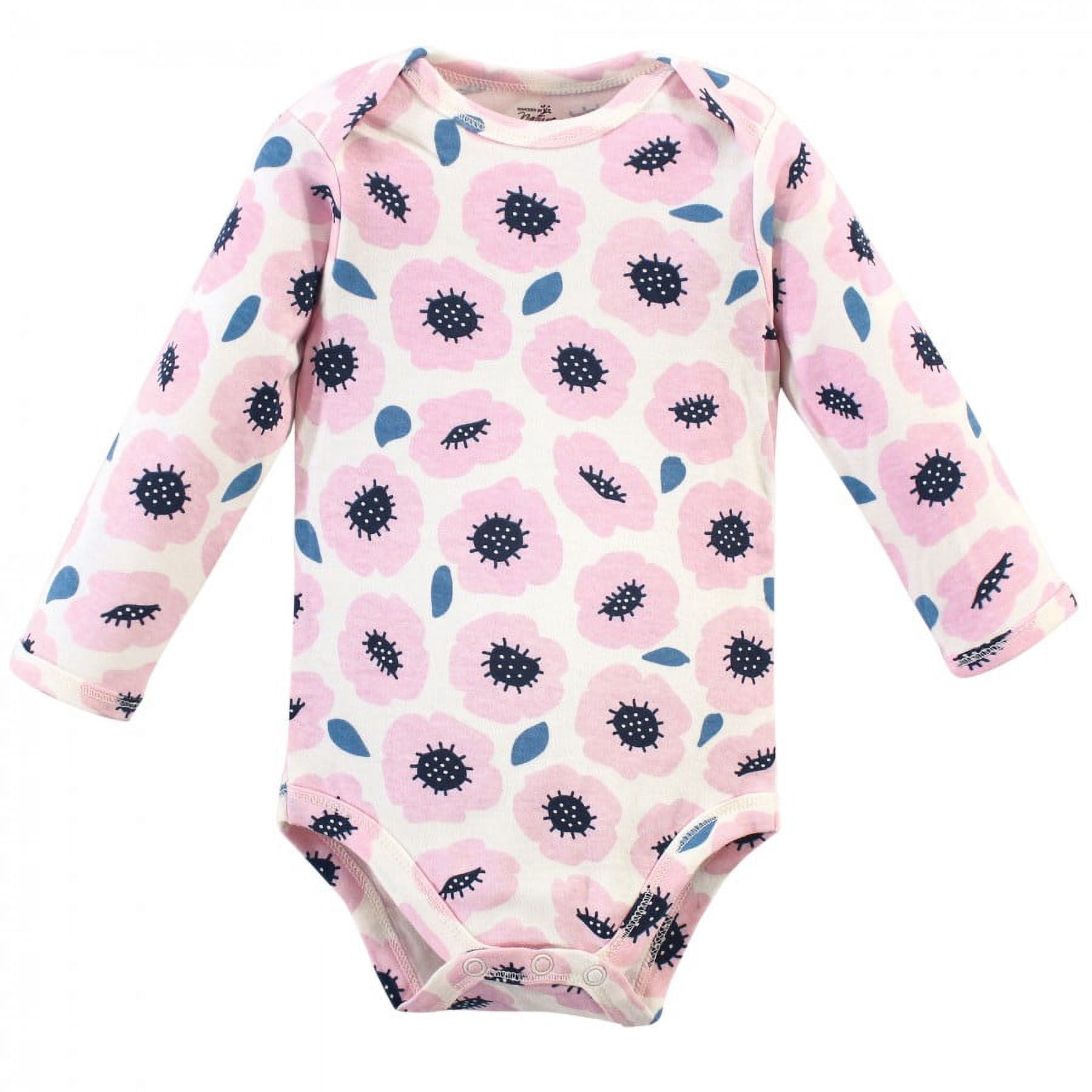 Touched by Nature Baby Girl Organic Cotton Long-Sleeve Bodysuits 5pk, Blossom, 0-3 Months