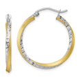 thumbnail image 1 of Diamond2Deal 10k Yellow Gold & Rhodium Diamond-cut 2.5mm Twisted Hoop Earrings for Women, 1 of 3