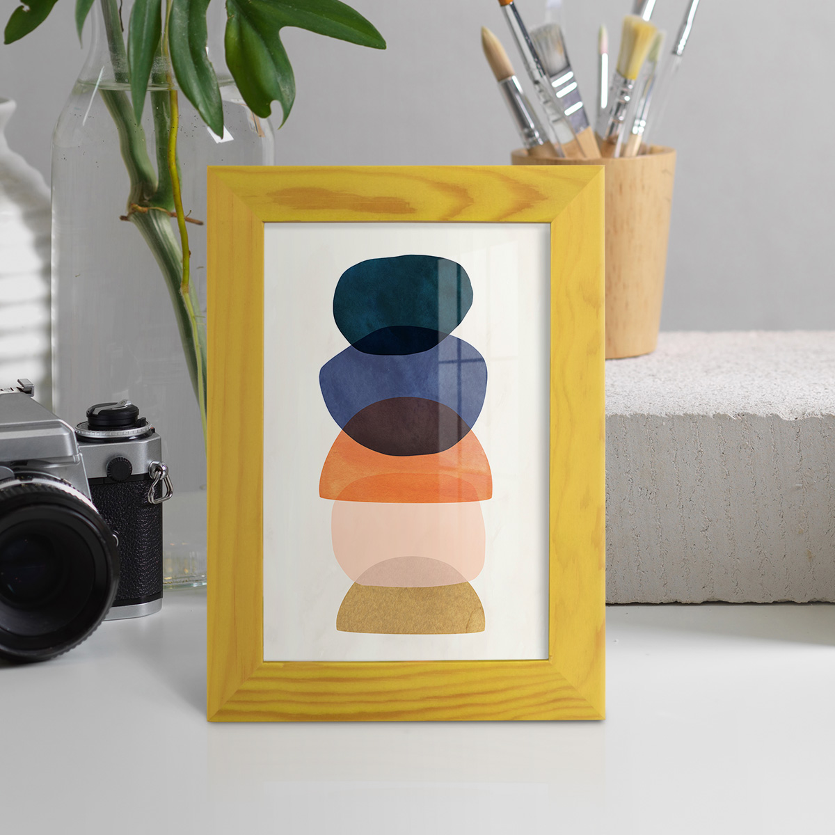 Mod Pods I -Framed Print w/glass-Sunflower Yellow