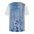 thumbnail image 4 of Wycnly Womens Blouses and Tops Dressy Sexy Lace Patchwork Sleeve Loose Flowy Pleated Swing Shirts Summer Floral Print Square Neck Short Sleeve Cute Tees Tops Blue XXL, 4 of 5