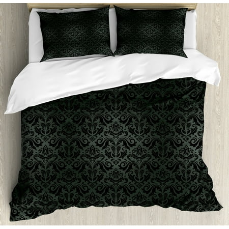 Dark Grey Duvet Cover Set Black Damask Arabesque And Floral