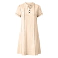thumbnail image 6 of QUNYINEY Women's Dresses Short Sleeve Mini Summer Faux Cotton Linen A Line Dress Solid Button Loose Fit V Neck Casual Dresses, 6 of 6