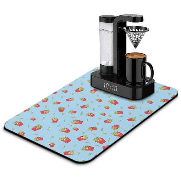 Crispy Fries Coffee Bar Mat - Strong Water Absorption, Slip-Resistant Base for Coffee Lovers & Home Baristas - Reusable & Washable Countertop Protector