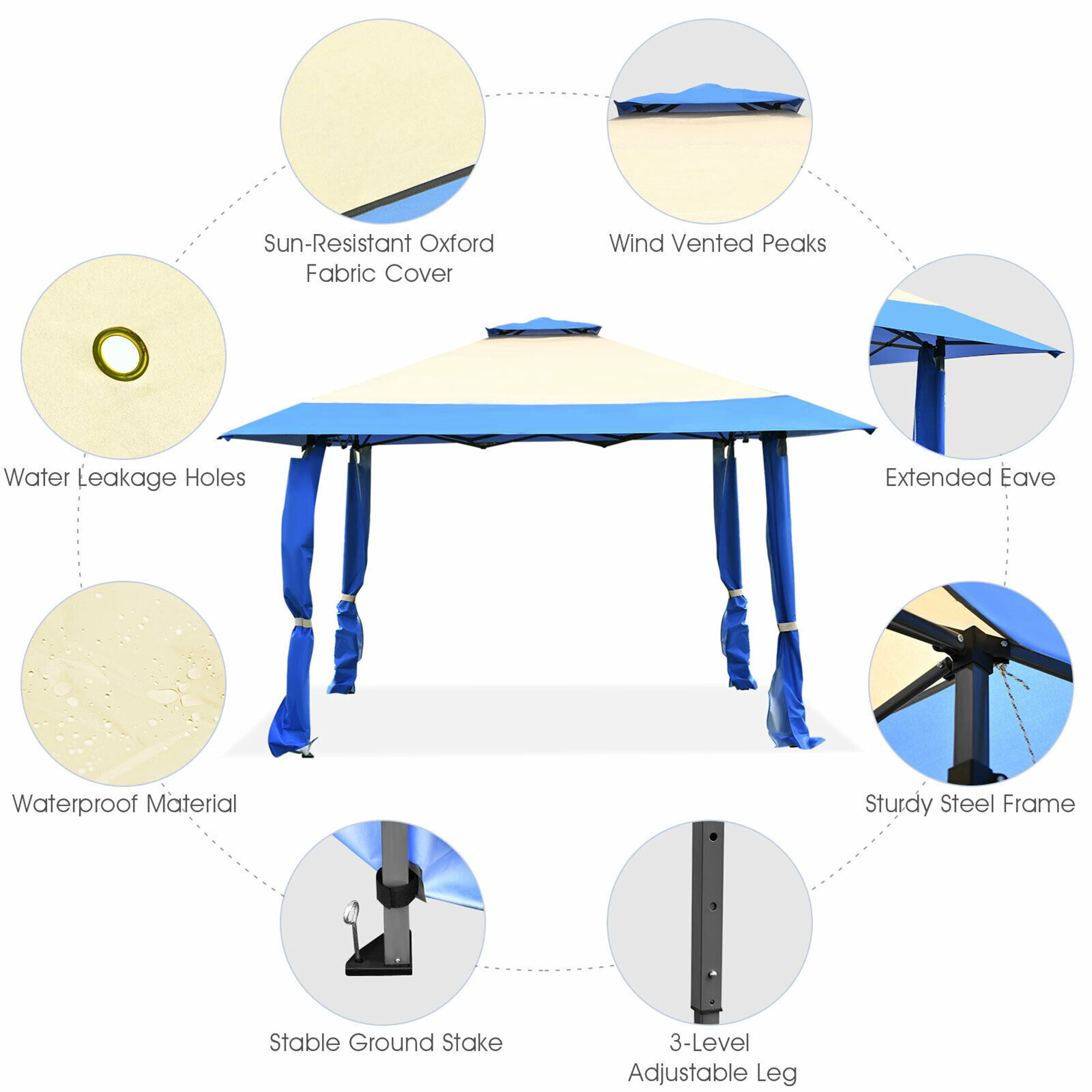 Gymax 13' x 13' Folding Patio Pop-up Gazebo Canopy Tent Outdoor Shelter Shade Blue