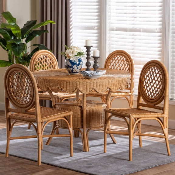 bali & pari Troy Boho Dining Set, 5-Piece, Light Honey