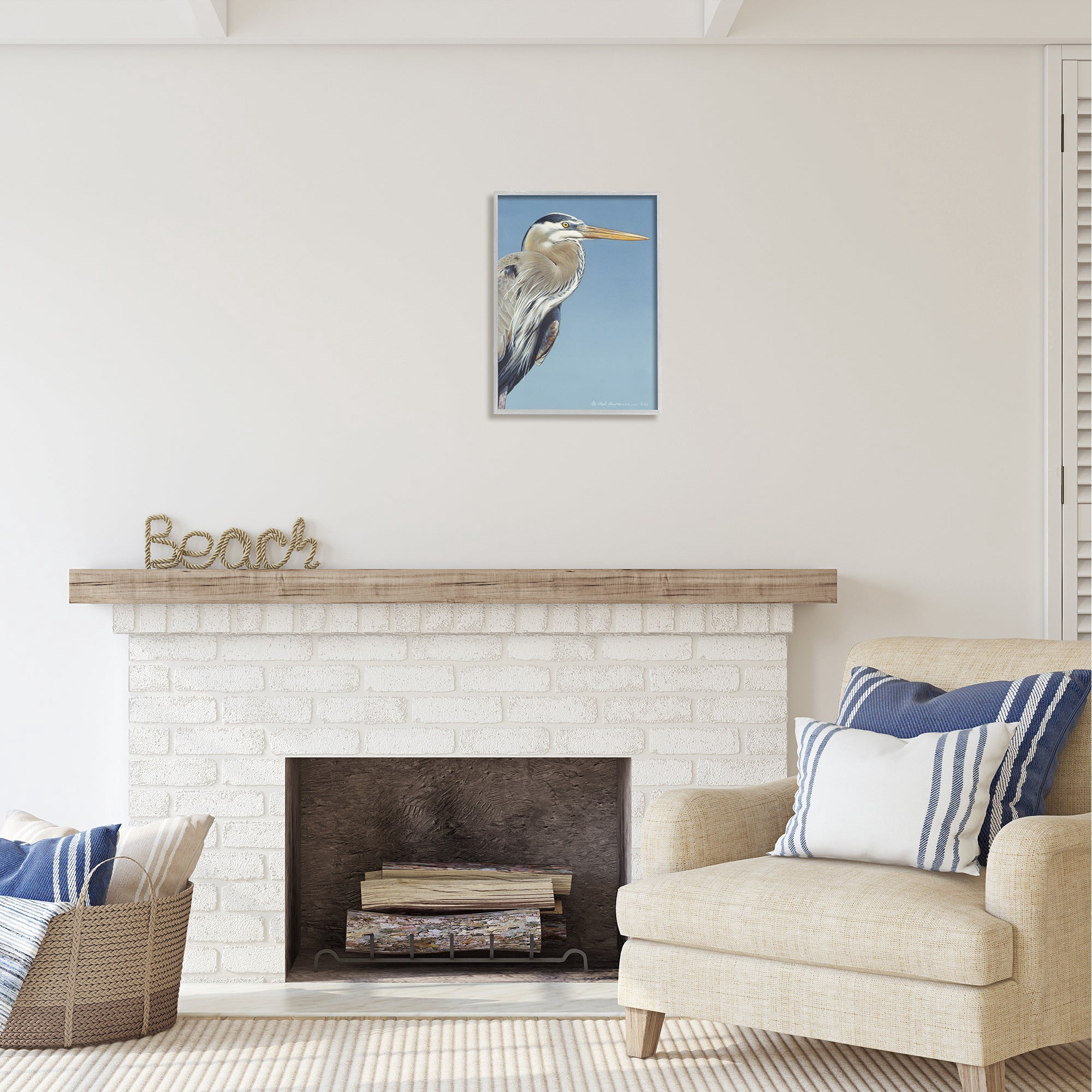 Stupell Industries Heron Portrait on Blue Animals & Insects Painting Gray Framed Art Print Wall Art, 16 x 20