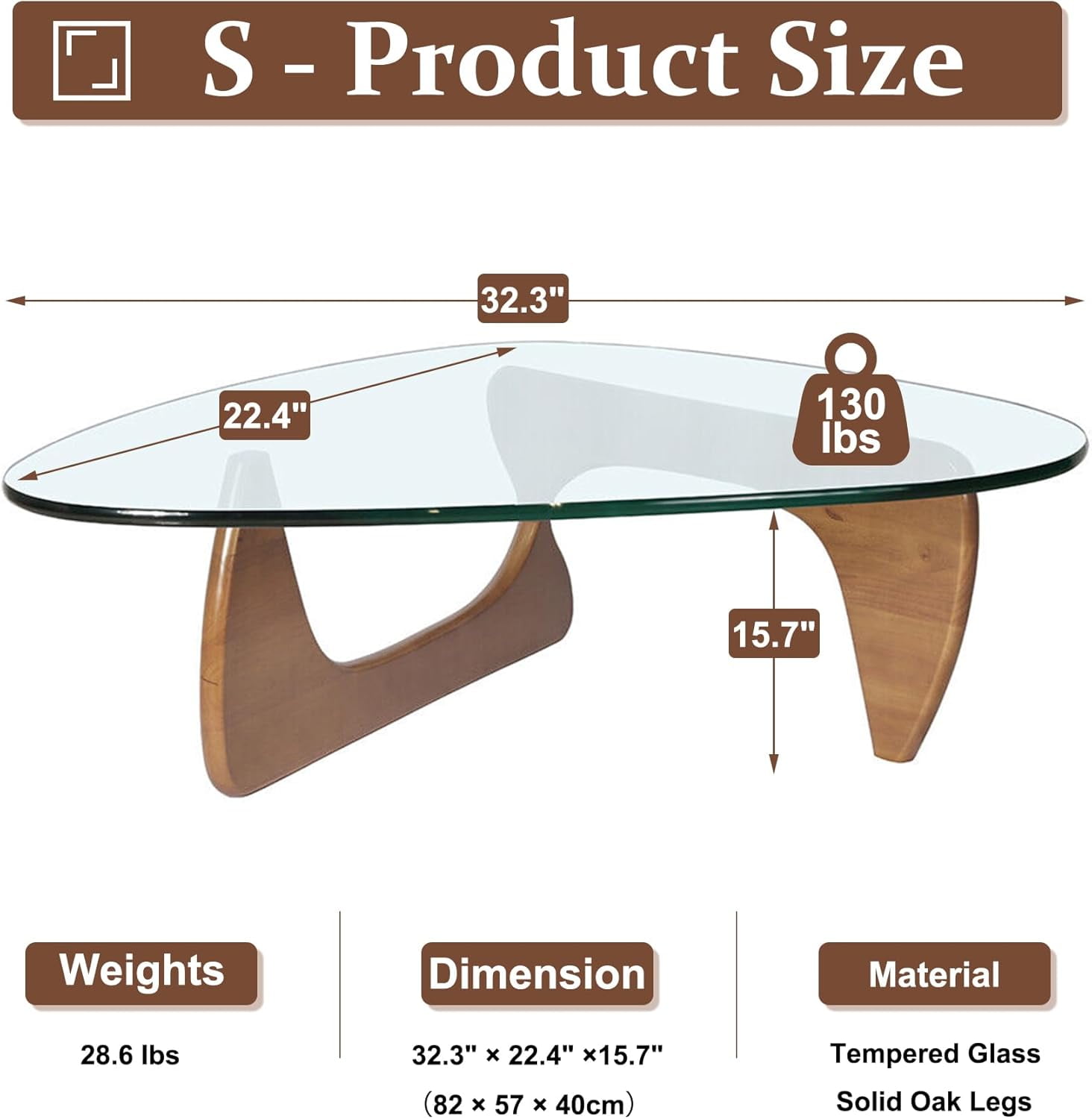 Coffee Tables For Living Room - Triangle Glass Coffee TableWithWoodenBaseMid.Century Modern Abstract End Table For Study RoomOfficeHoteBalcony( Medium 32.3*22.4*15.7)