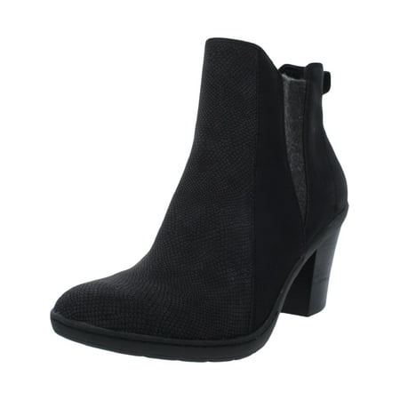 

BARETRAPS Womens Black Mixed Media Heel Cup Support Flexible Sole Arch Support Dasha Almond Toe Stacked Heel Booties 6 M