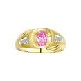 thumbnail image 1 of RYLOS Men's Rings 14K Yellow Gold Rings Classic Designer Style 8X6MM Oval Gemstone & Diamond Ring Pink Ice October Birthstone Rings For Men Size 8, 1 of 7