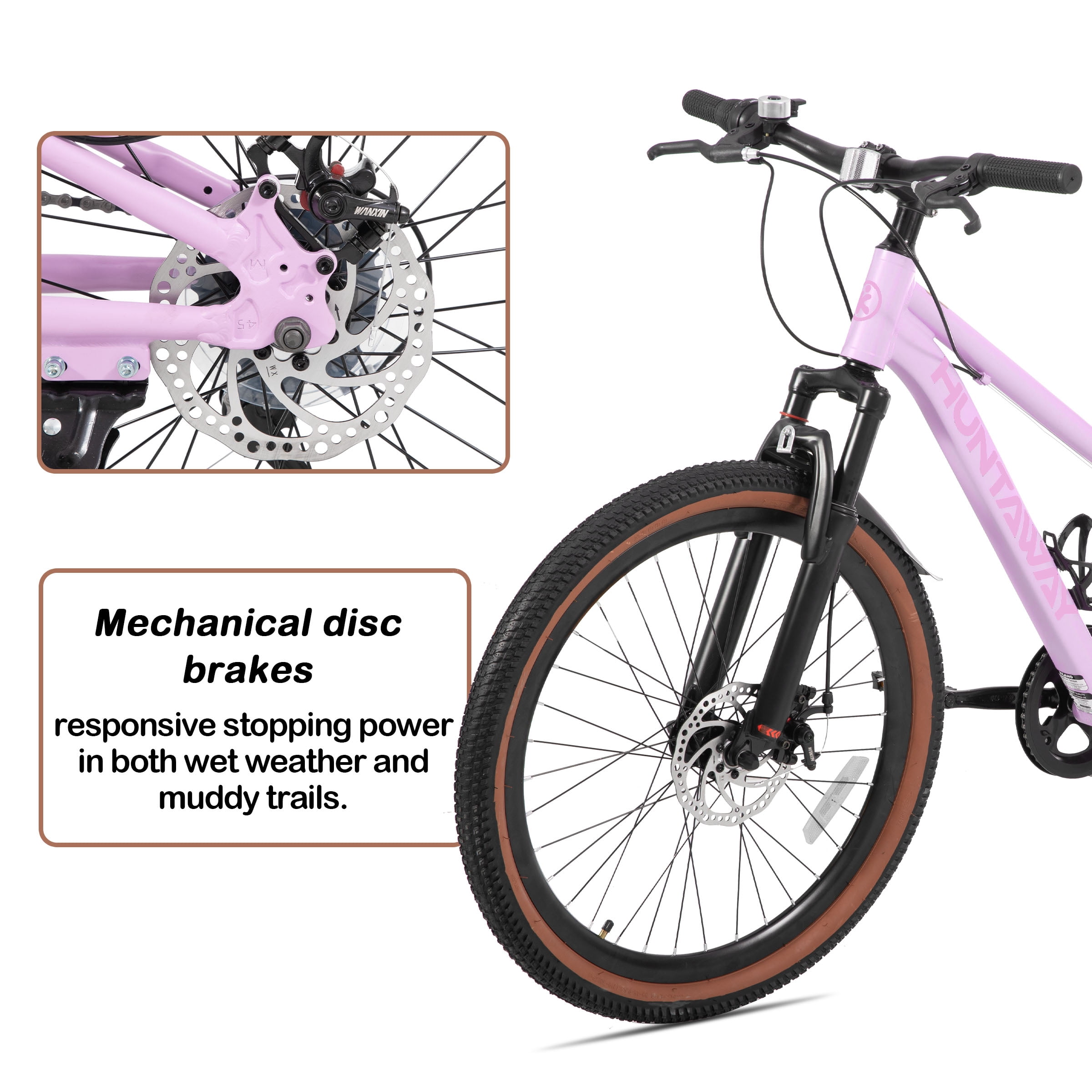 KEANO Huntaway 24 Inch Kids Mountain Bike for Boys Girls Ages 8-12, 7-Speed Kid Bicycle with Lightweight Alloy Frame, Dual Disc Brakes, Pink