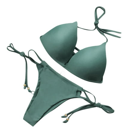 Penkiiy Sexy Women Bikini Set Swimwear Push-Up Padded Bra Swimsuit Beachwear Plus Size Swimwear M Army Green 2023 Summer Deal