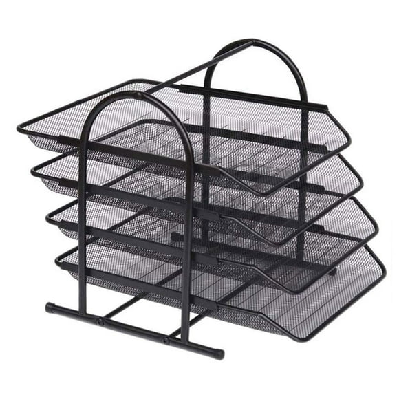 Yeacher 4 Tier File Holder Tray Magazine Rack Desk Metal Iron Mesh Document Organizer for Home or Office