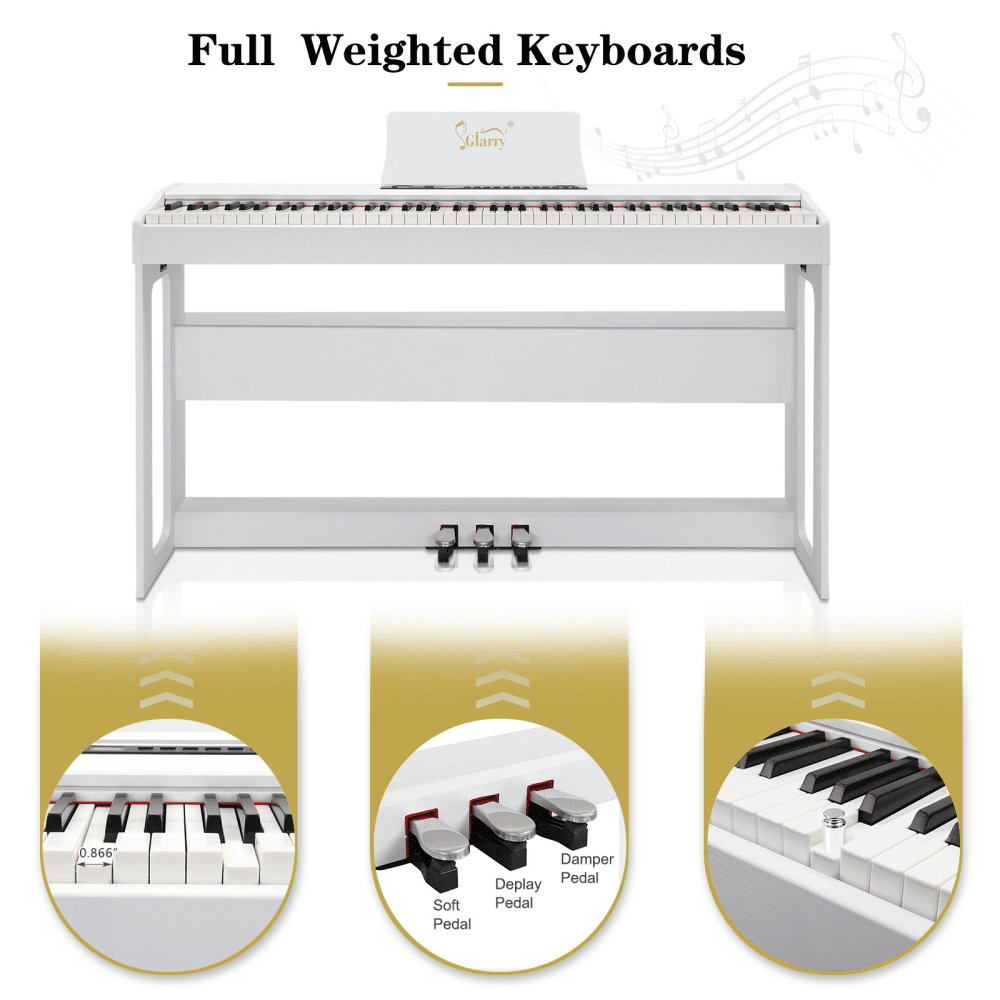 Tcbosik 88 Key Full-Weighted Keyboard with Furniture Stand and Headphone, Portable Piano with Power Adapter and Triple Pedals, White