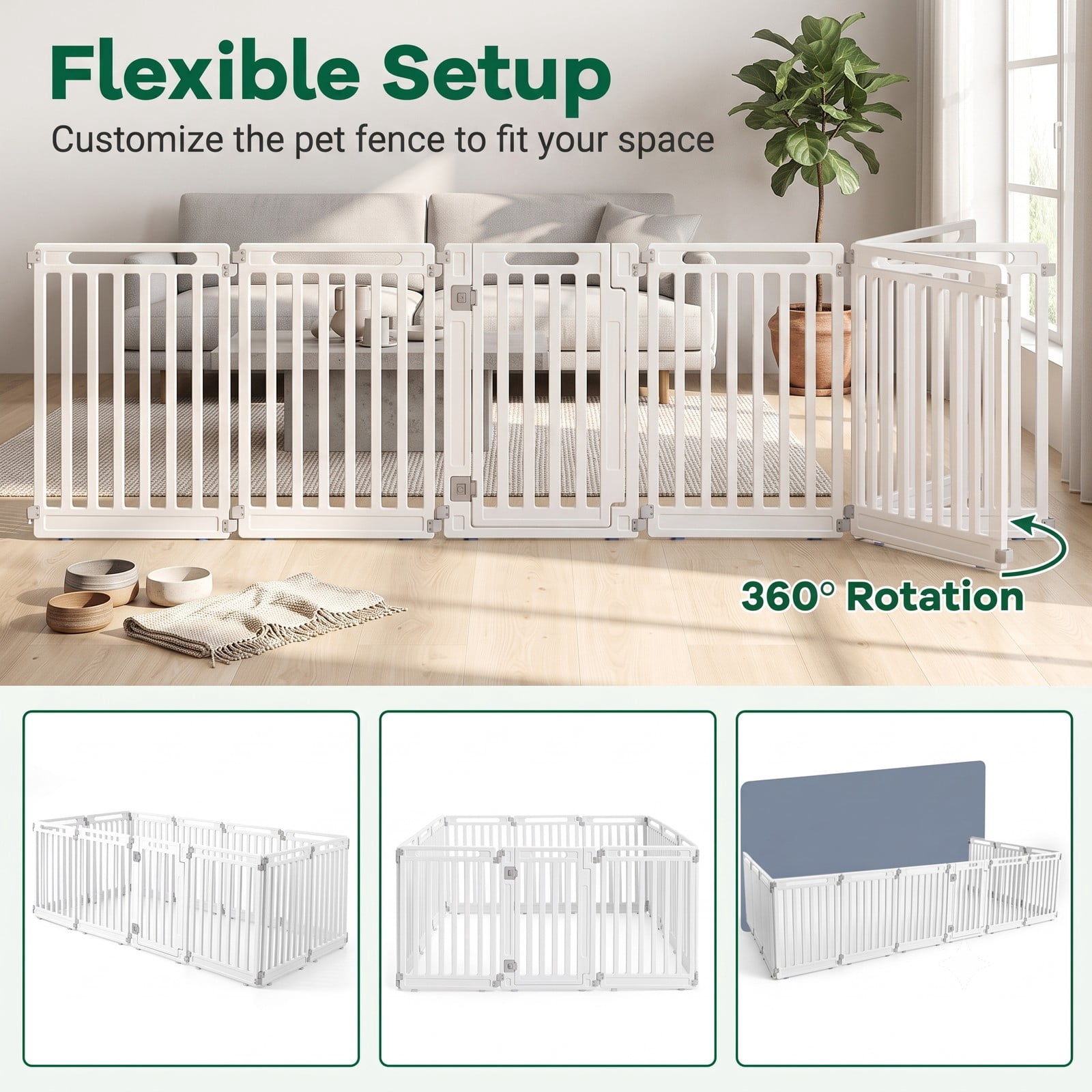 ALPULON 12-Panel Dog Playpen 31.5 Inch Height Indoor Outdoor Pet Fence Foldable HDPE Puppy Exercise Pen Enclosure Kennel for Small Medium Dogs, White