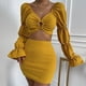 thumbnail image 2 of Conjuntos de blusa de manga larga y minivestido con cuello en V para mujer a la moda de 2 piezas Wmkox8yi  bvn769, 2 of 9