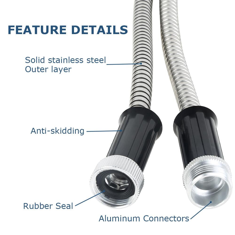 FGY Stainless Steel Garden Hose 50 FT Ultra Durable Metal Hose for Garden, Window, Car and Pet(Silver)