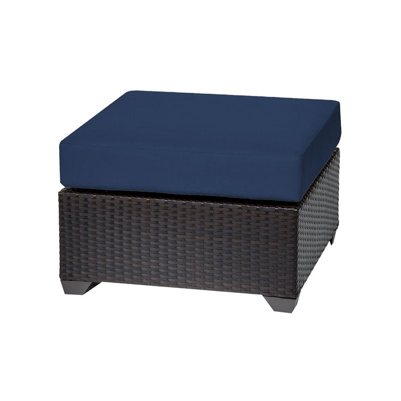 TK Classic Barbados Wicker Patio Square Ottoman in Navy