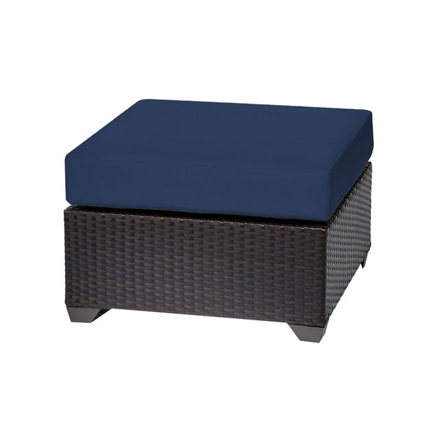 TK Classic Barbados Wicker Patio Square Ottoman in Navy