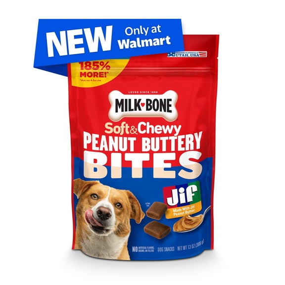 Milk Bone Peanut Buttery Bites Soft Dog Treats With Jif Peanut Butter, 13 oz Bag