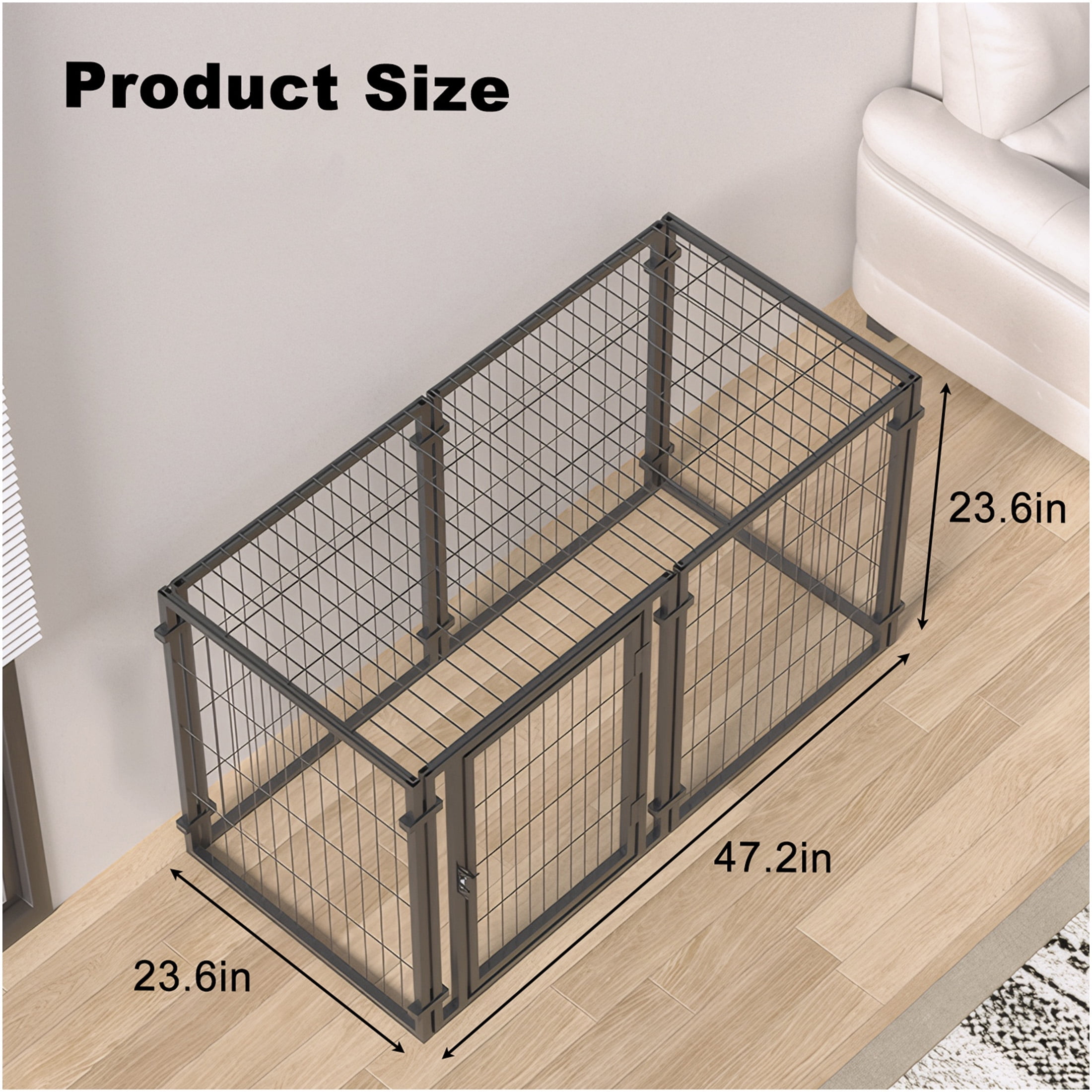JERFIT 47.2 Inch Heavy Duty Metal Dog Crate & Playpen, Indoor Outdoor Pet Kennel with Lockable Door, for Small Medium Large Dogs, Black