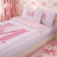 thumbnail image 3 of Meiyoeat Lovely Bow Letter M Zipper Twin Comforter Sets with Fitted Sheet and 2 Pillowcases for Girls Teens, Gentle Stripe Zipper Bedding Set, Light Pink White,4-Piece,Pink Reversible, 3 of 6