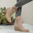 thumbnail image 4 of Rokment Cowboy Ankle Boots for Women Fashion Casual Solid Suede Pointed Toe Chunky Block High Heel Wide Calf Slip on Cowgirl Dress Short Booties Fall Winter Beige Size 6, 4 of 8