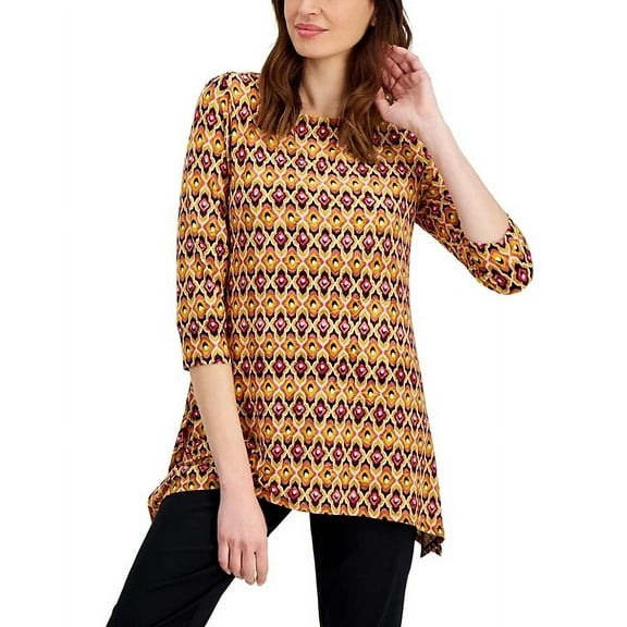 JM Collection MUSTARD SEED COMBO Women's Geo-Print Jacquard Swing Top, US Large
