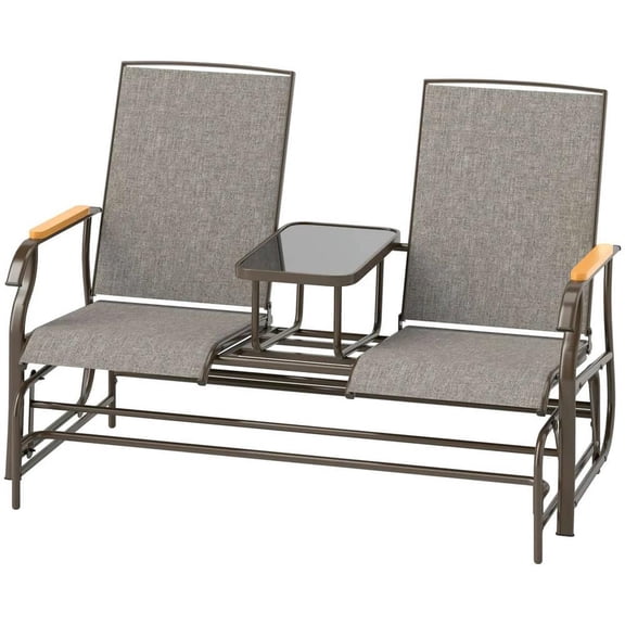 Topcobe Outdoor Swing Bench Set, Rustic 2-Seater Glider Loveseat with Side Table, Sturdy Steel Construction, Light Brown Textured Finish