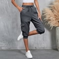 thumbnail image 2 of Womens Capri Pants,Capri Pants for Women Summer Solid Color Capri Joggers with Pockets High Wasit Drawstring Casual Capris, 2 of 9