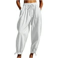 thumbnail image 6 of Lovskoo Women's Cotton And Linen Baggy Wide Leg Pants Elastic Waisted Casual Palazzo Harem Pants with Pockets Cropped Pants White, 6 of 9
