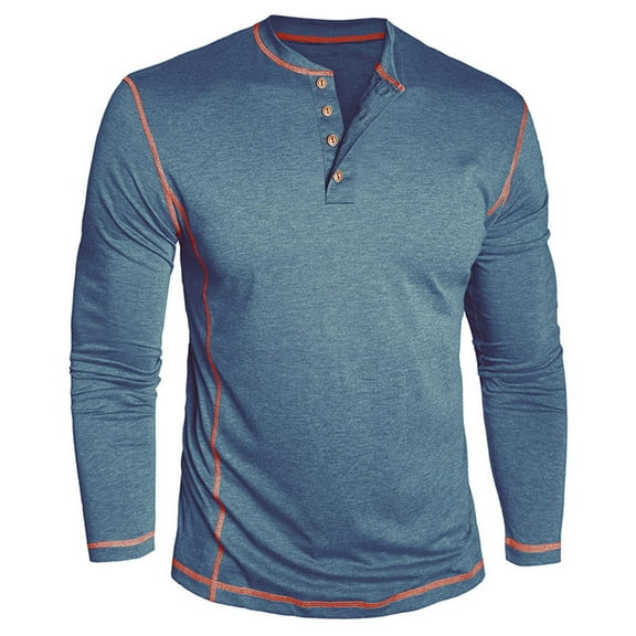 HUJlwoi Henley Shirts for Men Lightheight Color Block Long Sleeve Button T Shirt Regular Fit Casual Stretch Top Trendy Clothes