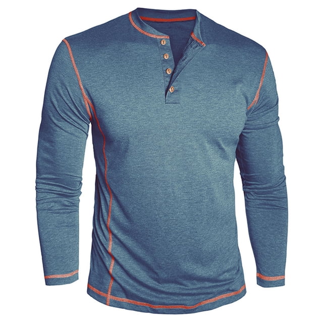 Lmnyox Chemise Décontractée à Manches Longues pour Hommes, T-Shirt Classique à Col Rond avec Boutons, Mode Business Basique