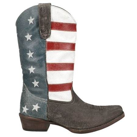 

Roper Womens American Beauty Patriotic Snip Toe Boots Mid Calf Low Heel 1-2