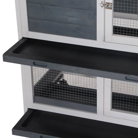 Pet Playpen Wooden Rabbit Hutch Bunny Hutch Elevated Pet House Cage Small Animal Habitat with No Leak Tray Lockable Door Openable Top for Indoor 57.75" x 18" x 32.5" Grey, Guinea Pig Cage