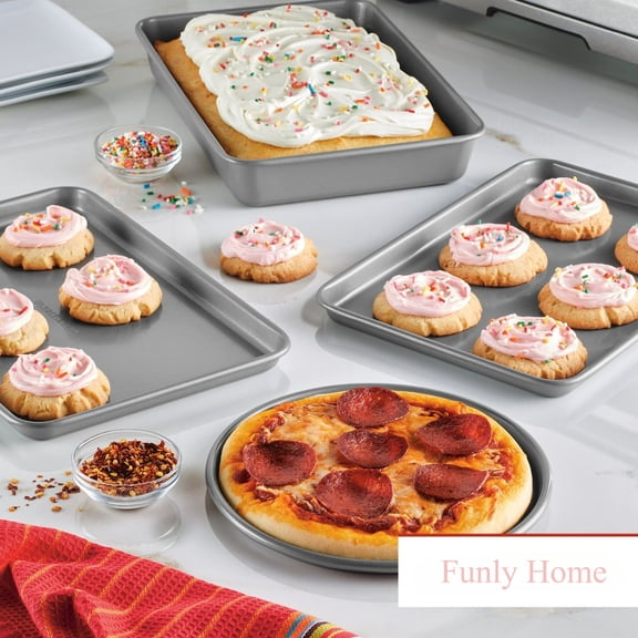 4 Pcs Nonstick Toaster Oven Pan Set, Oven Safe to 450°F Dishwasher Safe Bakeware, Gray