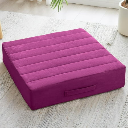 2 Pcs High Density Foam Floor Pillow - Upgraded Large Pillows Seating for Adults - Outdoor Floor Cushion with Soft Tufted Cover - Yoga Pillows for Sitting On Floor - 22 Inch Purple