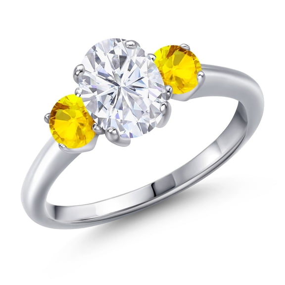 Gem Stone King 925 Sterling Silver Yellow Sapphire Ring Set with Oval Moissanite (2.22 Cttw)