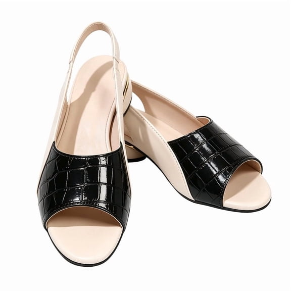 CHICVOMEY Dressy Peep Toe Sandals for Womens Low Chunky Heel with Faux Leather Toe Slingback Wedding Party Casual Slip On Shoes