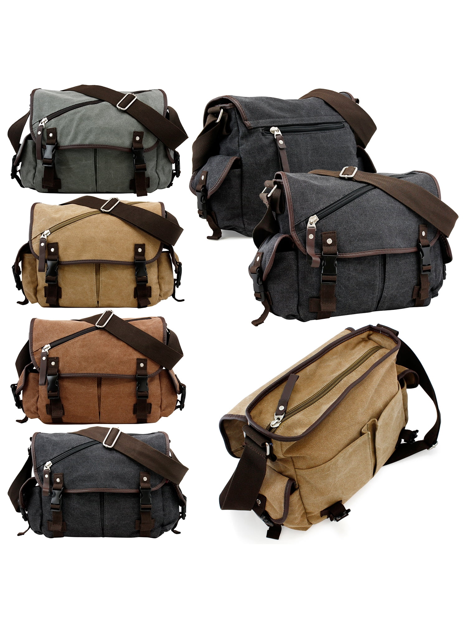 Messenger Bag Heren, VASCHY Vintage Waterbestendig Waxed Canvas 15.6 inch Laptop Schoudertas Aktetas Satchel met Gewatteerde Schouderband, A-15,6 cm-grijs, Eén maat