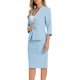thumbnail image 4 of Conjunto de 2 piezas INSPIRE CHIC para el Día de la Madre, blazer sin cuello de manga 3/4 y falda lápiz de cintura alta, atuendos de trabajo en azul claro XS, 4 of 6