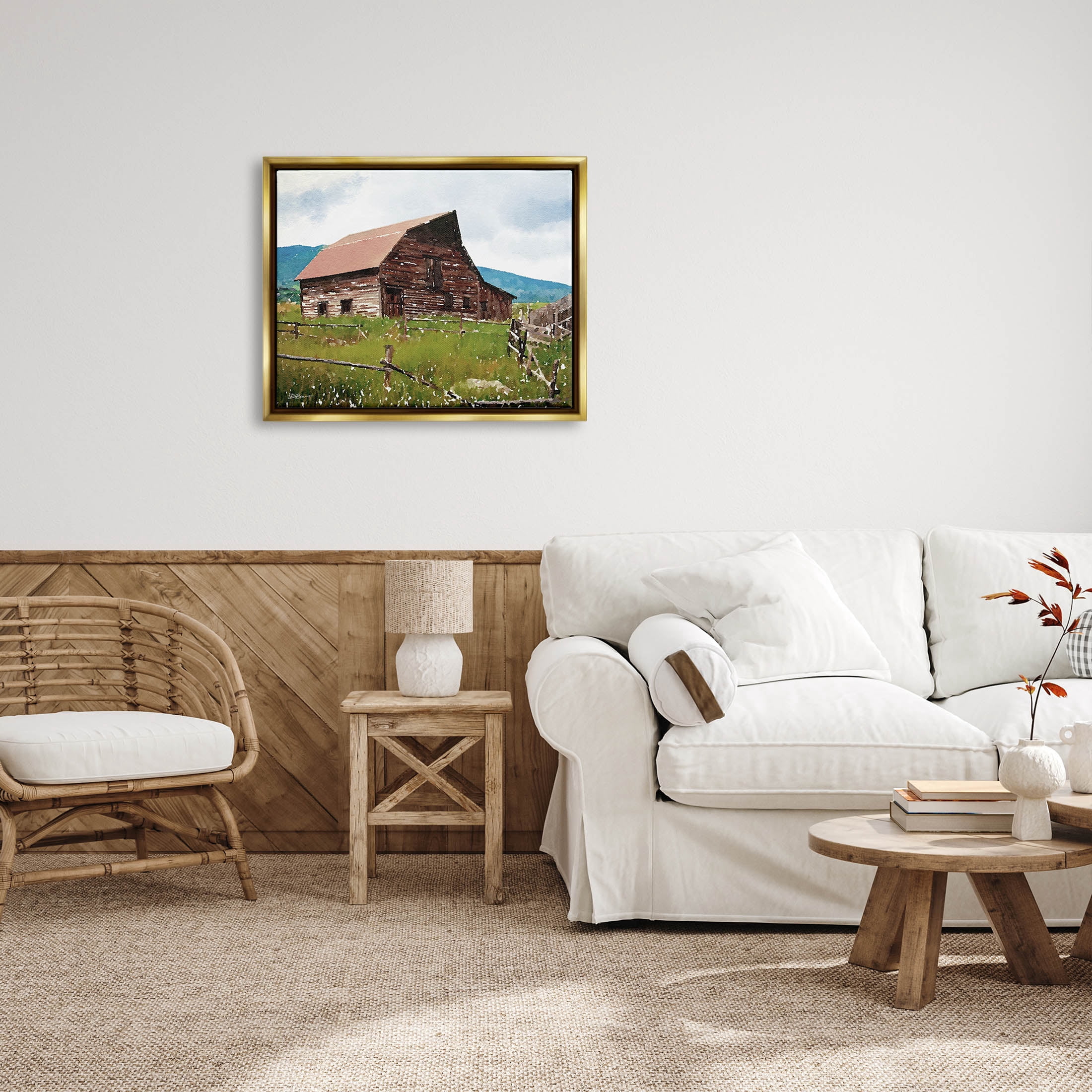 Charming Country Cabin Scenery Landscape Painting Metallic Gold Framed Art Print Wall Art