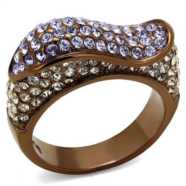 Women IP Coffee Light Stainless Steel Ring with Top Grade Crystal in Multi Color - Size 8