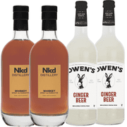 Nkd Distillery Whiskey 2 Pack Alternative Premium Non-Alcoholic Spirit 750 ML Bottles w 2 Pack Owen’s Mixers Ginger Beer 750 ML Bottles - Perfect for Mocktails - A